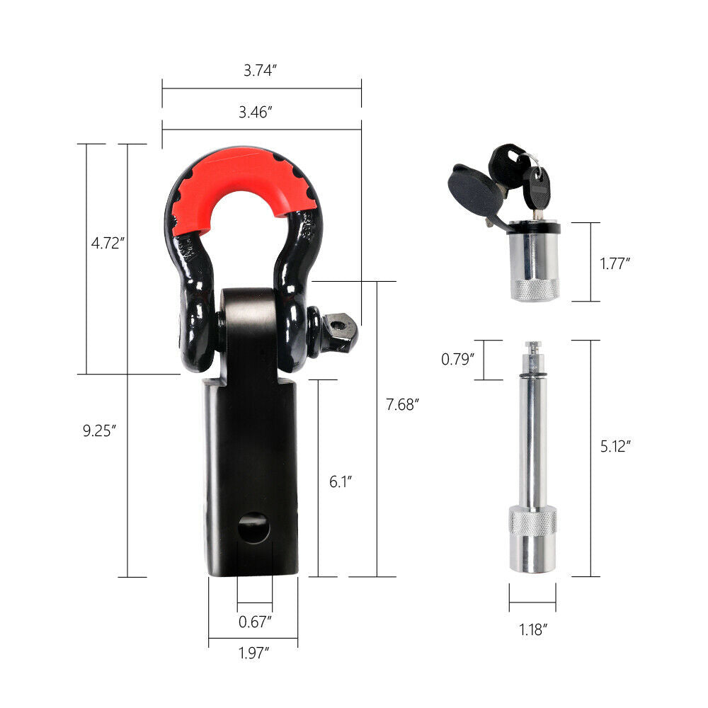 X-BULL 5T Recovery Hitch Receiver with Bow Shackle Tow Bar dimensions being shown 