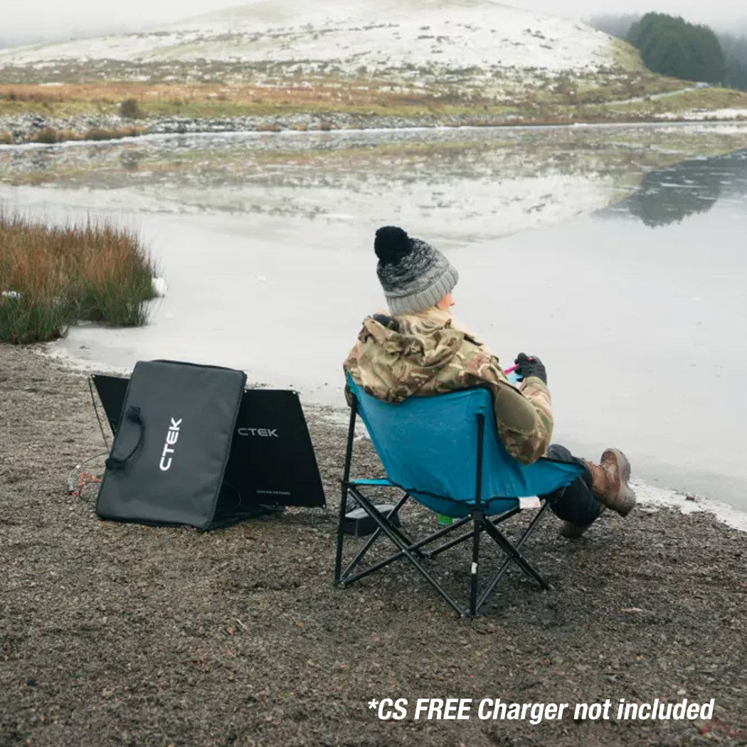 CTEK 60W SOLAR PANEL CHARGE KIT set example at a campsite